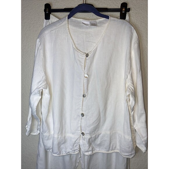 Vintage Cherokee Linen White wide leg Pants LS Shirt Set L lagen cottage - Picture 2 of 14